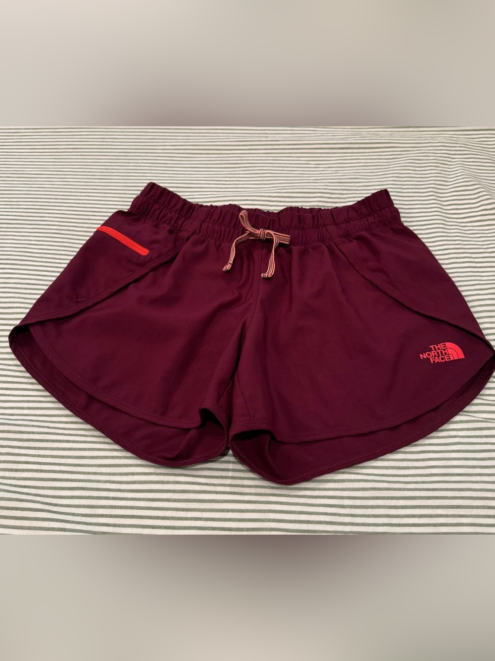 The North Face | Maroon Athletic Running Shorts with Zipper Pocket | Small